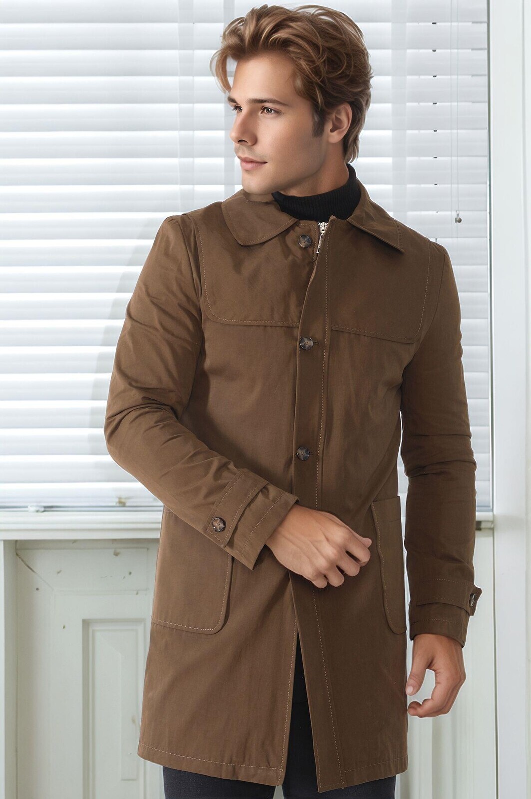 PLT9392 DEWBERRY MEN'S TOPCOAT-KHAKI