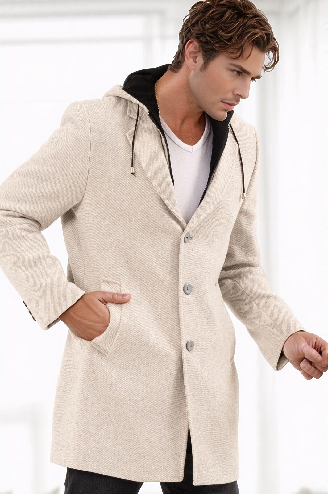 PLT9376 DEWBERRY MEN'S COAT-PRINT BEIGE