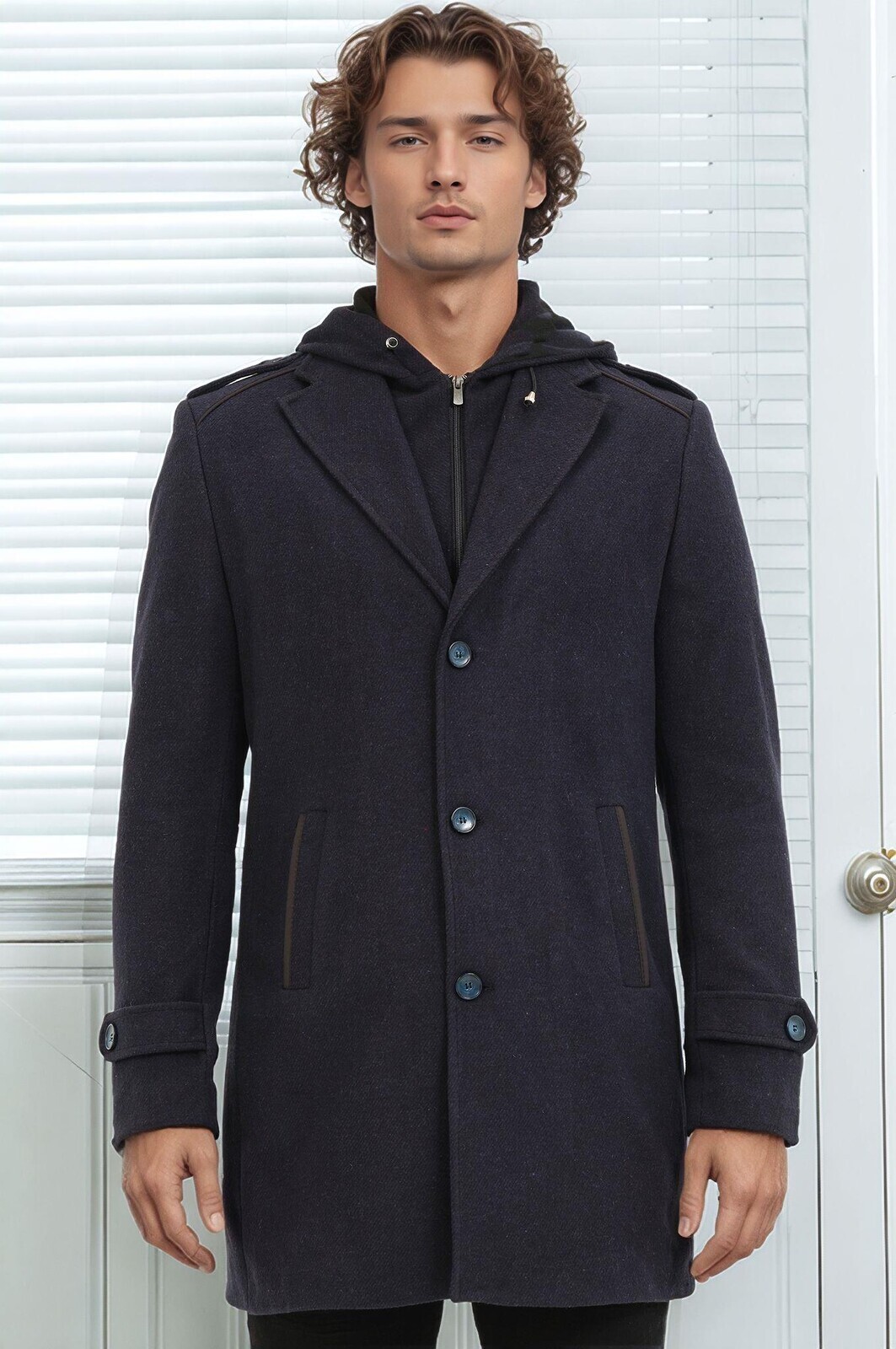 PLT9401 DEWBERRY MEN'S COAT-DIAGONAL NAVY BLUE