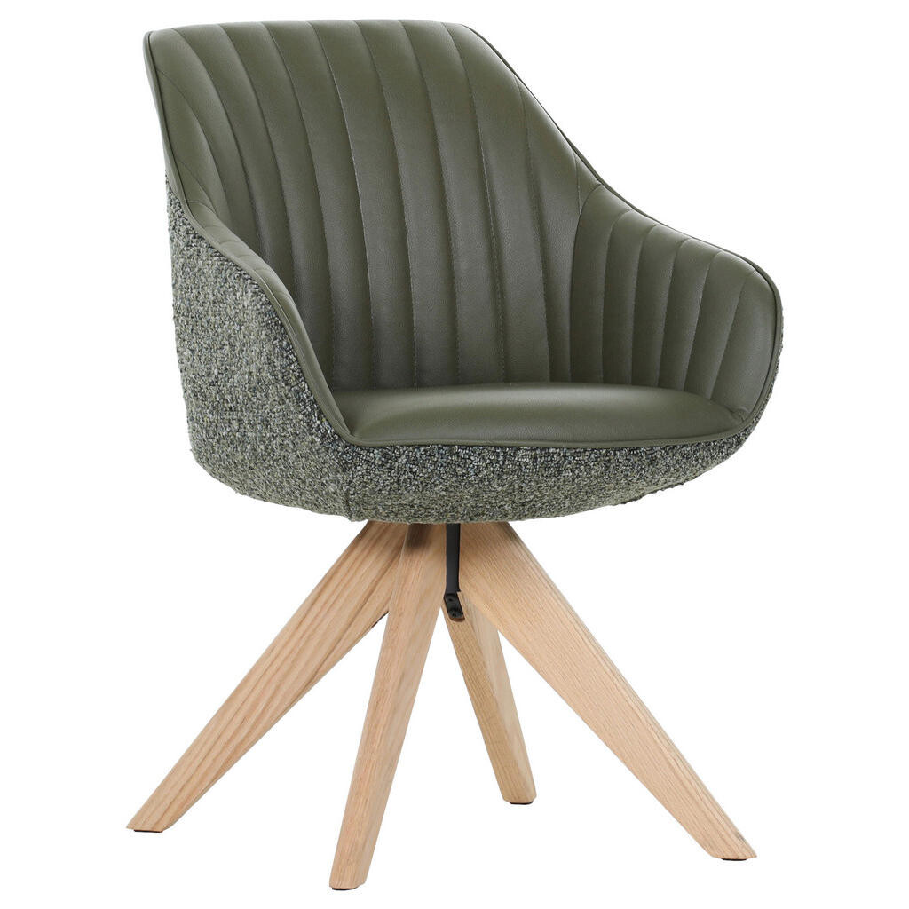 home24 STOLIČKA S PODRÚČKAMI, ženilka, vzhľad kože, zelená, farba duba