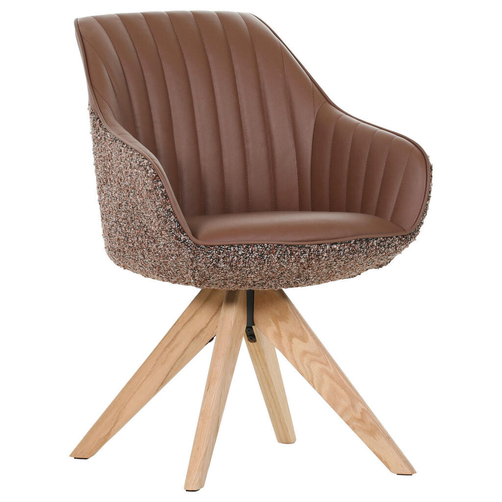 home24 STOLIČKA S PODRÚČKAMI, ženilka, vzhľad kože, farba duba, koňaková