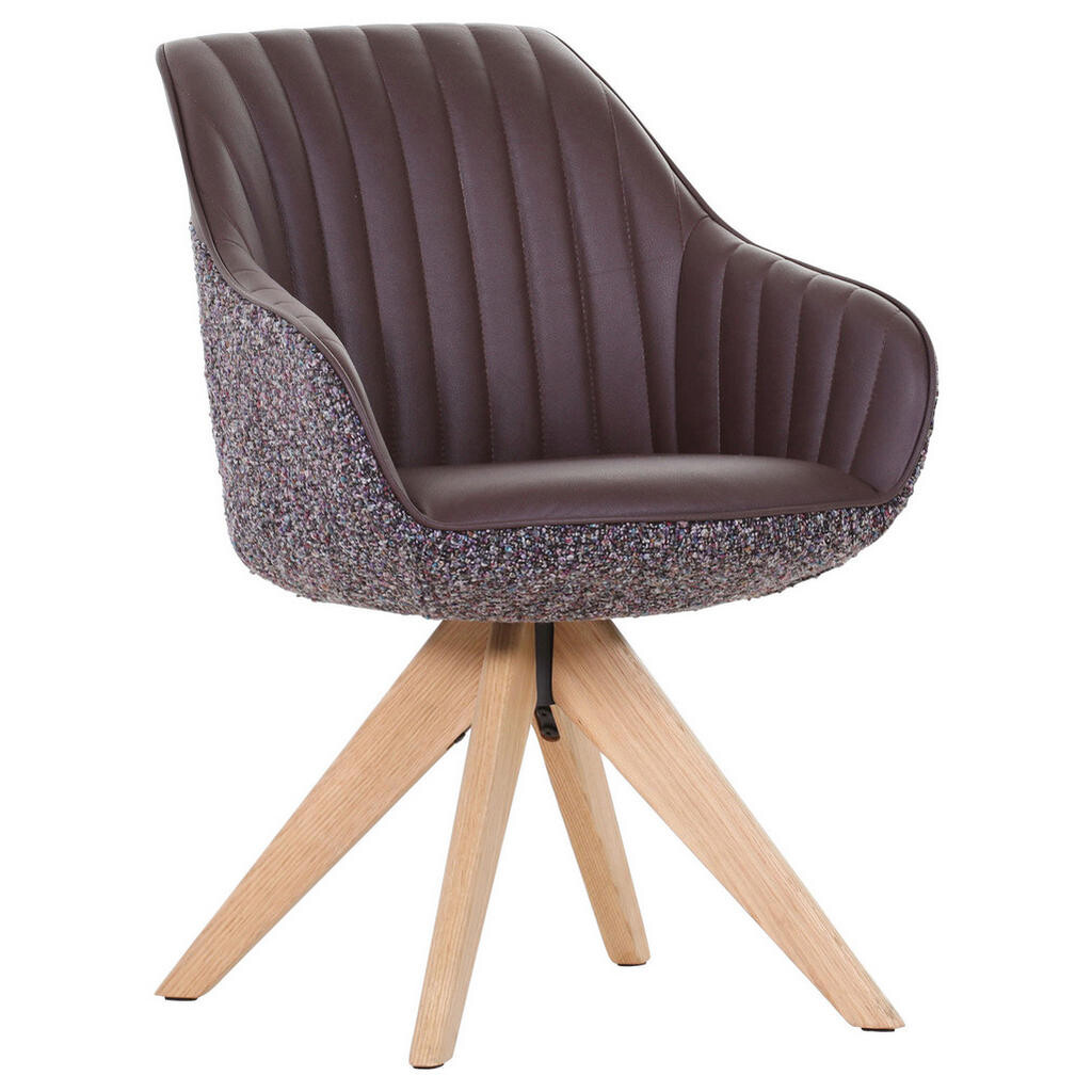 home24 STOLIČKA S PODRÚČKAMI, ženilka, vzhľad kože, lila, farba duba