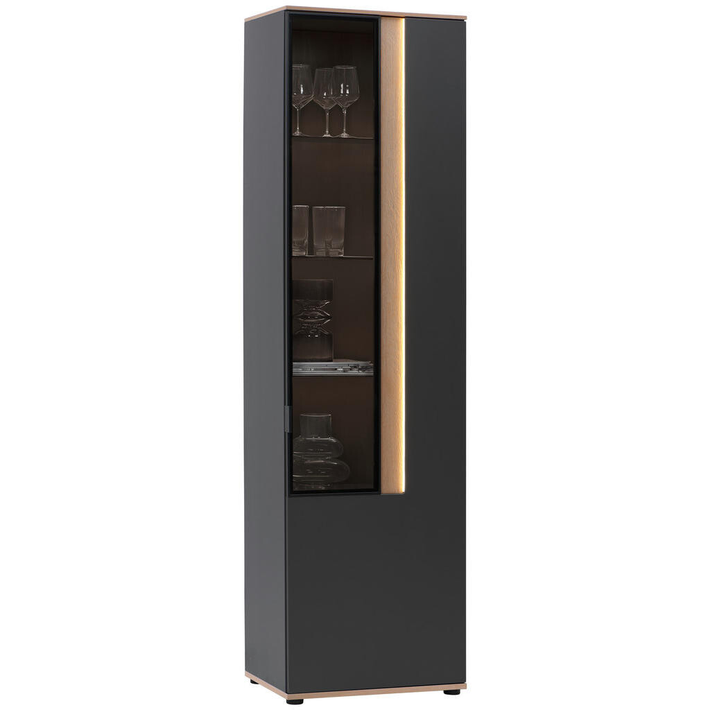 Dieter Knoll VITRÍNA, antracitová, farba duba, 60,6/213,1/42 cm