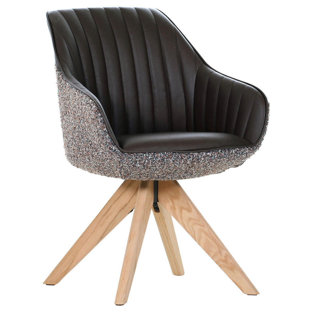 home24 STOLIČKA S PODRÚČKAMI, ženilka, vzhľad kože, farba duba, tmavohnedá