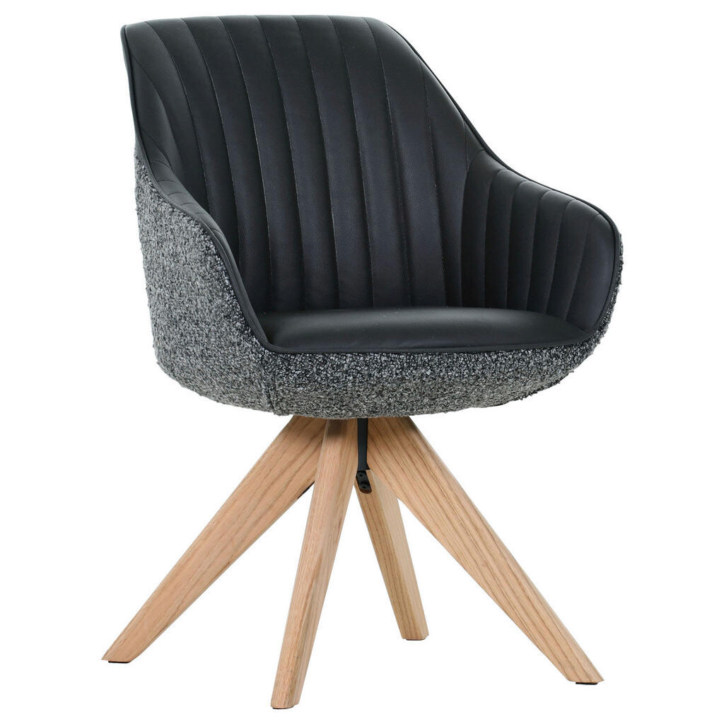 home24 STOLIČKA S PODRÚČKAMI, ženilka, vzhľad kože, čierna, farba duba