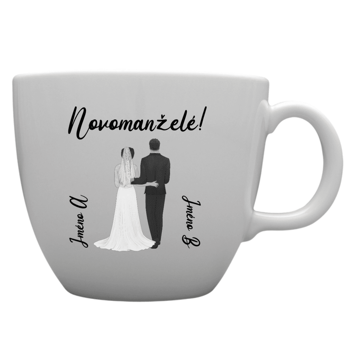 Personalizovaný MEGA XXL keramický hrnek 1000 ml s novomanželským párem