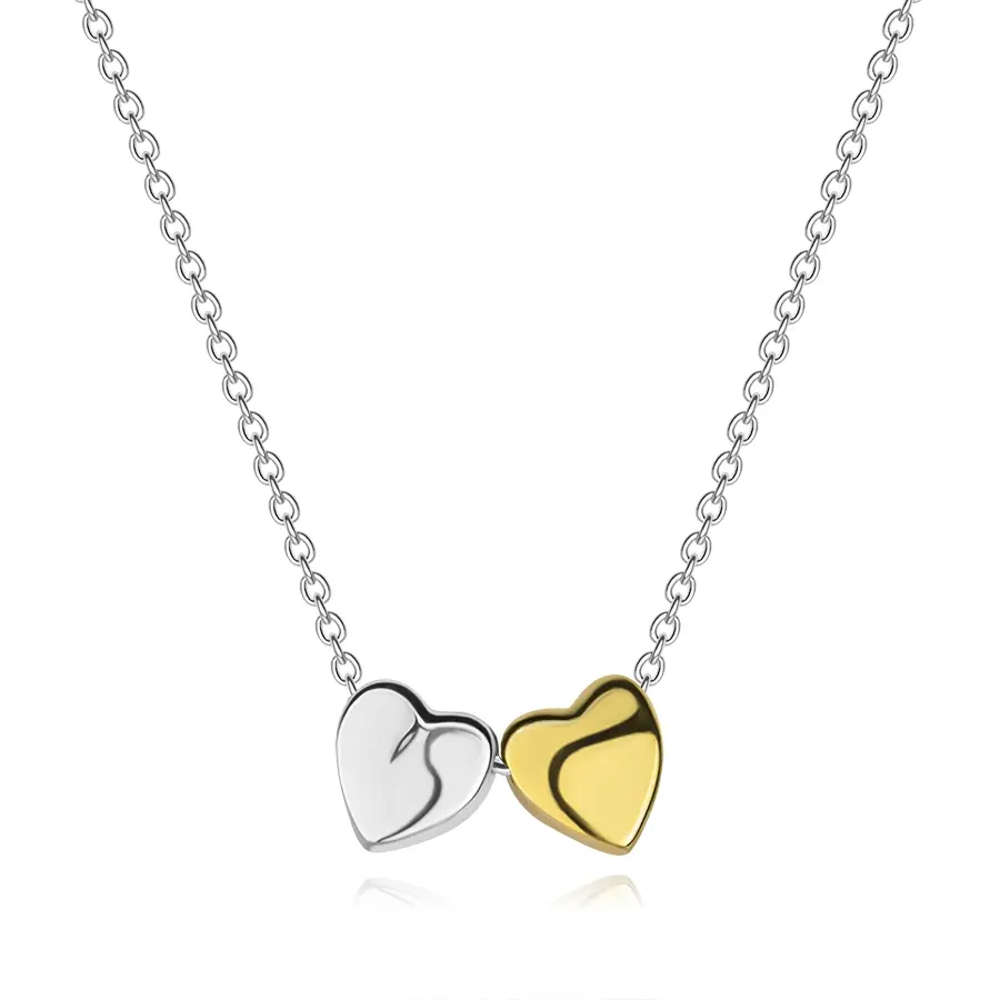 Strieborný náhrdelník 925 so srdciami v striebornej a zlatej farbe