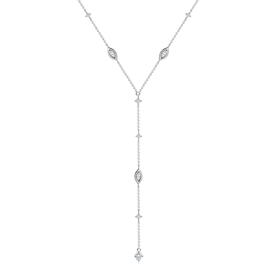 Strieborný náhrdelník 925 so zirkónmi v tvare kruhu, zrnka a oválu