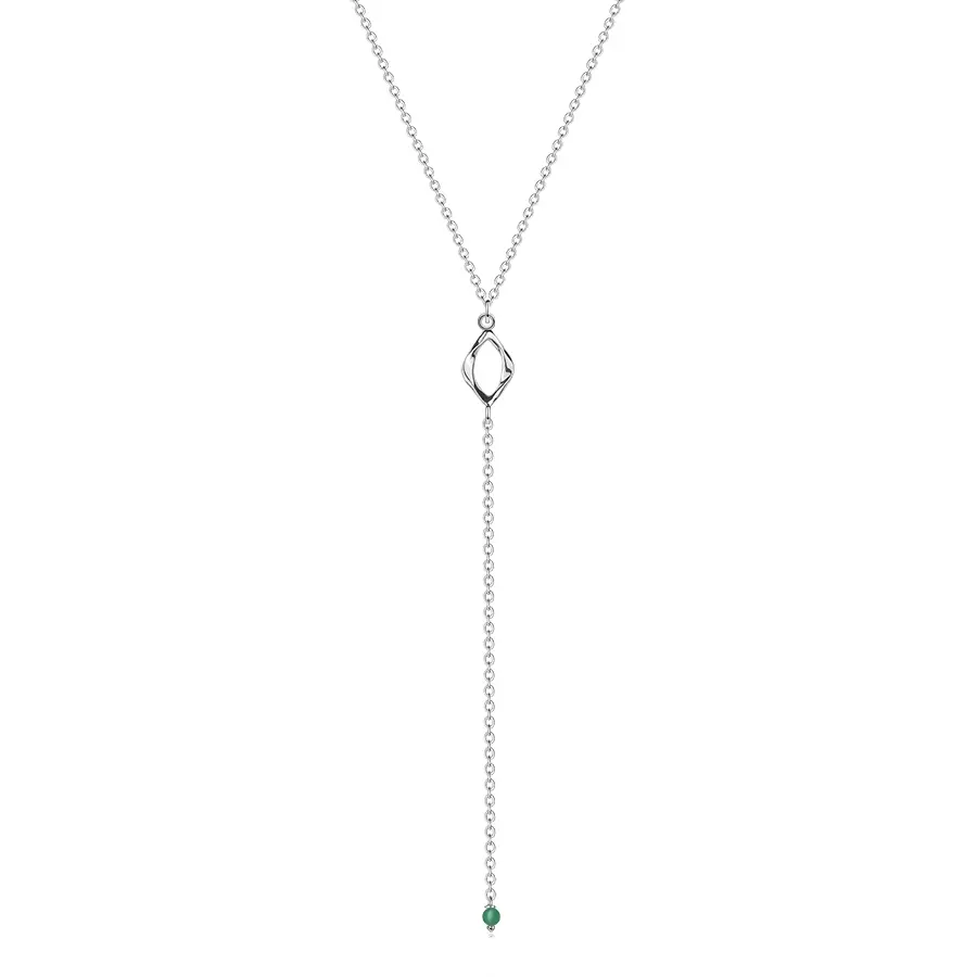 Strieborný náhrdelník Y s príveskom zrnka a prírodným zeleným ónyxom