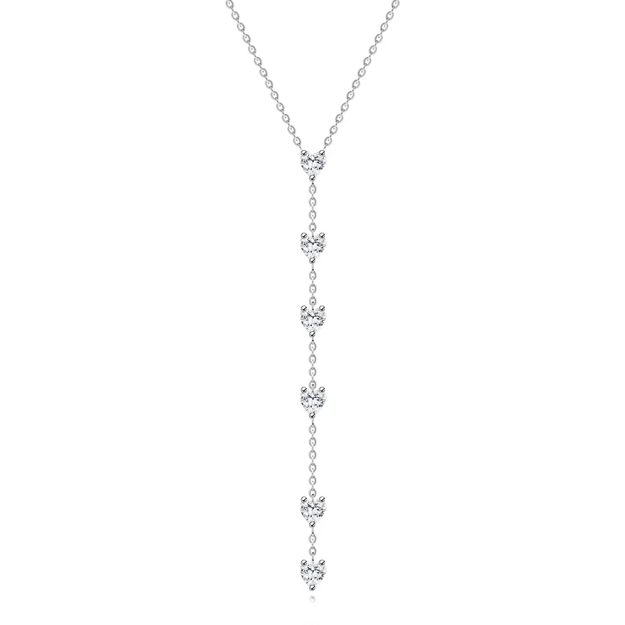 Strieborný náhrdelník 925 v tvare Y so zirkónmi v tvare srdca