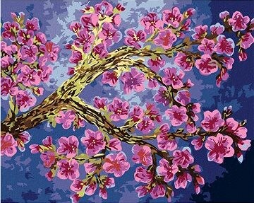 Maľovanie podľa čísel – Kvitnúca vetva sakury, 80 × 100 cm, napnuté plátno na rám