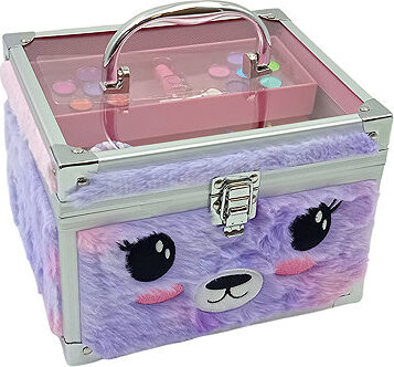 Excellent Plyšový kosmetický kufřík s make-upem, fialový medvídek