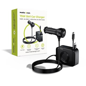 Mobile Origin 75W 5 in 1 Car Charger CA23 – 2× USB-C + USB-A Port, 2× USB-C Cable