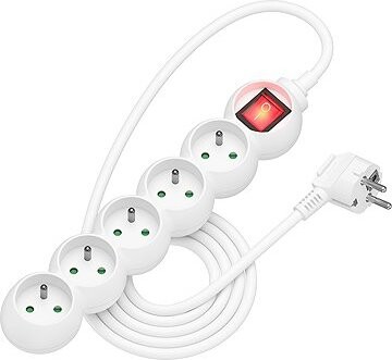 AlzaPower Arc predlžovací prívod 230 V 5 zásuviek vypínač 2 m biely