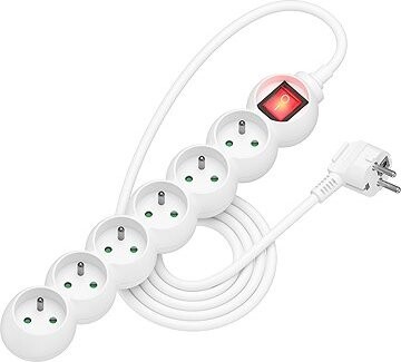 AlzaPower Arc predlžovací prívod 230 V 6 zásuviek vypínač 2 m biely