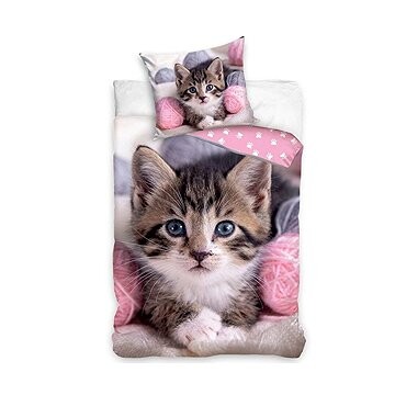 TipTrade Obliečky fototlač Mačiatko s klbkami 140 × 200, 70 × 90 cm
