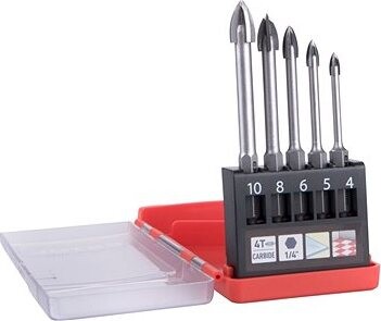 EXTOL PREMIUM vrtáky na sklo a keramiku karbidové, sada 5 ks, priemer 4-5-6-8-10 mm, 8801899