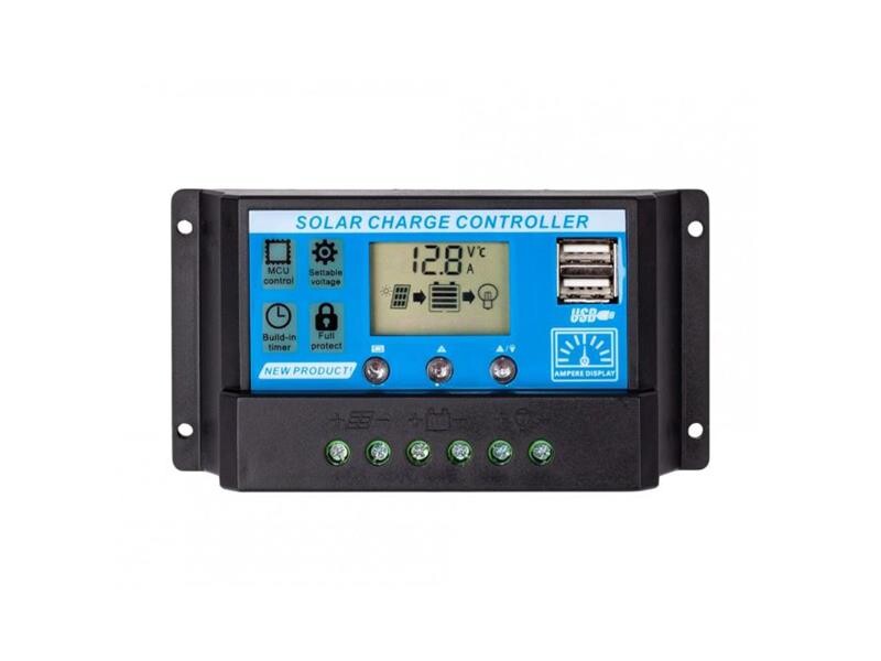 Solárny regulátor PWM 12-24V/30A+USB pre Pb batérie, LiFePO4, Li-ion