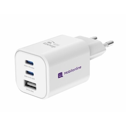 EKO NABÍJAČKA 65W 3-portová GaN (2x USB-C 65W + 1x USB-A 30W QC4.0+) Biela
