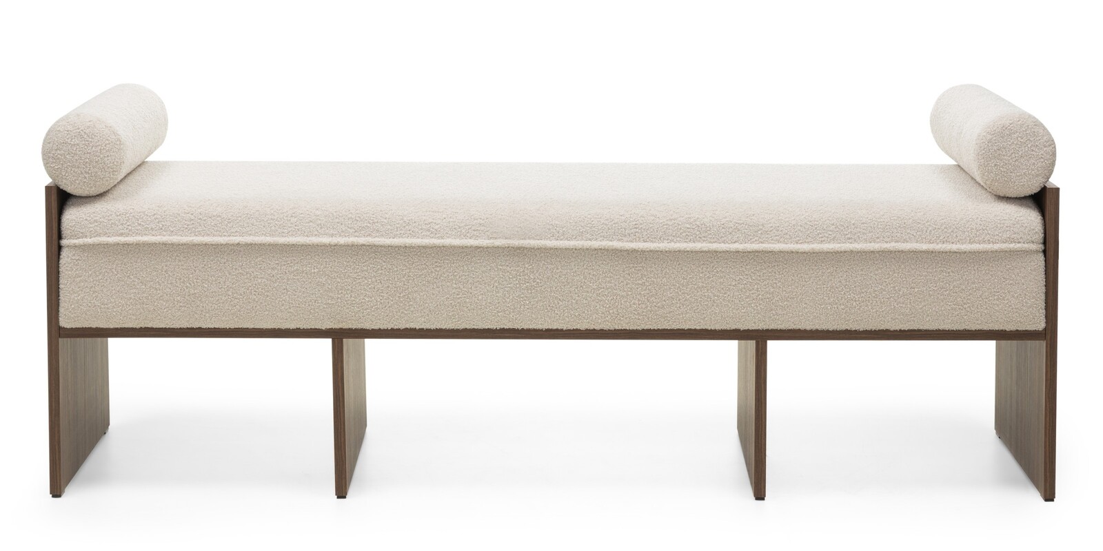 Čalouněná lavice Loppo 150 cm bouclé béžová/ořech Wisconsin