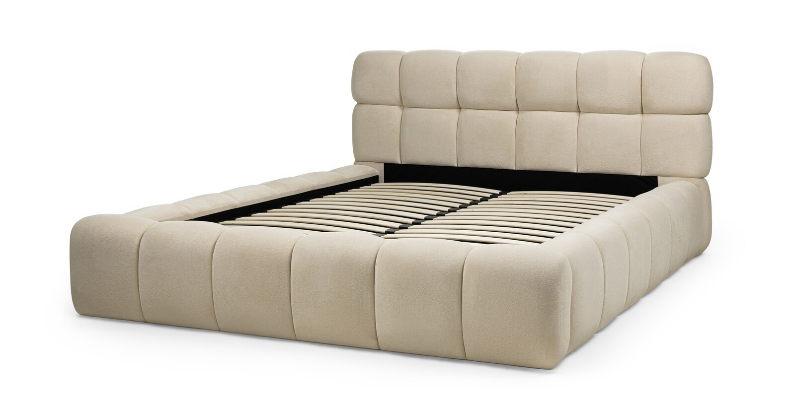 Dvoulůžková čalouněná postel Nexo 160x200 s roštem a úložným prostorem béžová