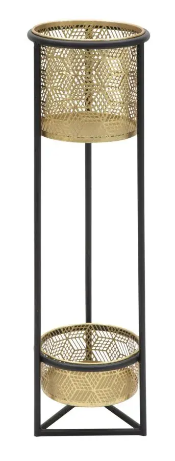 Dvouúrovňový květinový stojan Doppio černo-zlatý