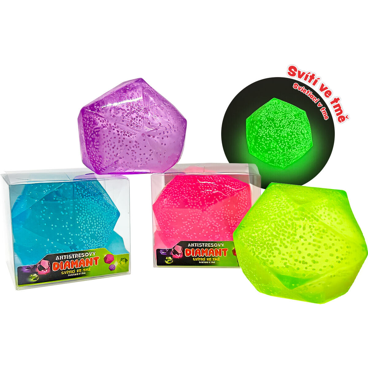 GLUMI Antistresový diamant – svietiaci v tme, viac druhov