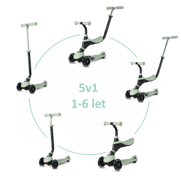 QPLAY Kolobežka Sema Pro Green, 5 v 1, s LED kolieskami, vek 1-6 rokov