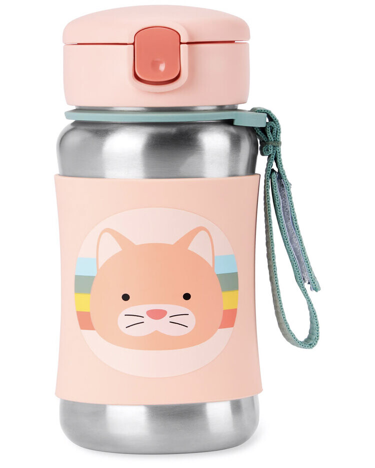 SKIP HOP Spark Style Fľaša so slamkou na vodu nerez Mačička 12m+