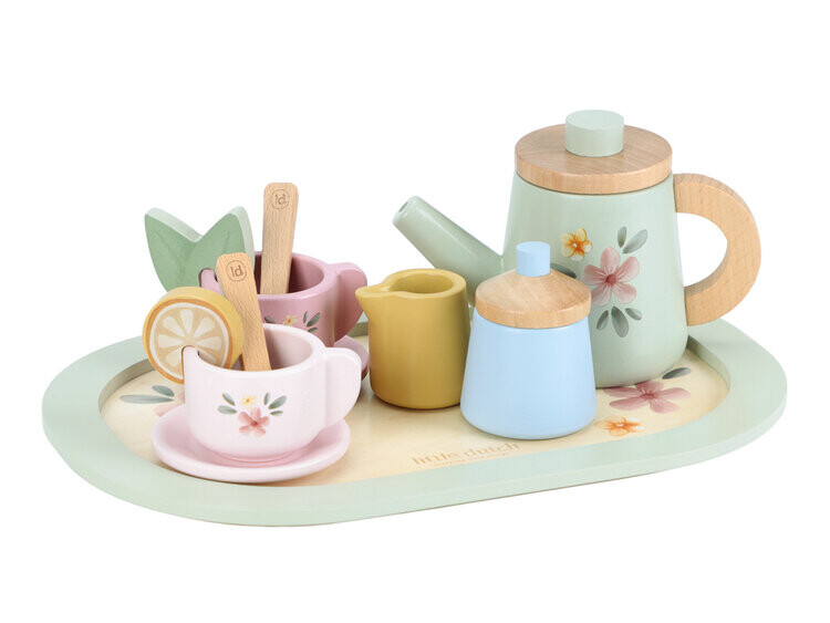 LITTLE DUTCH Čajový set drevený s kvetinovou potlačou