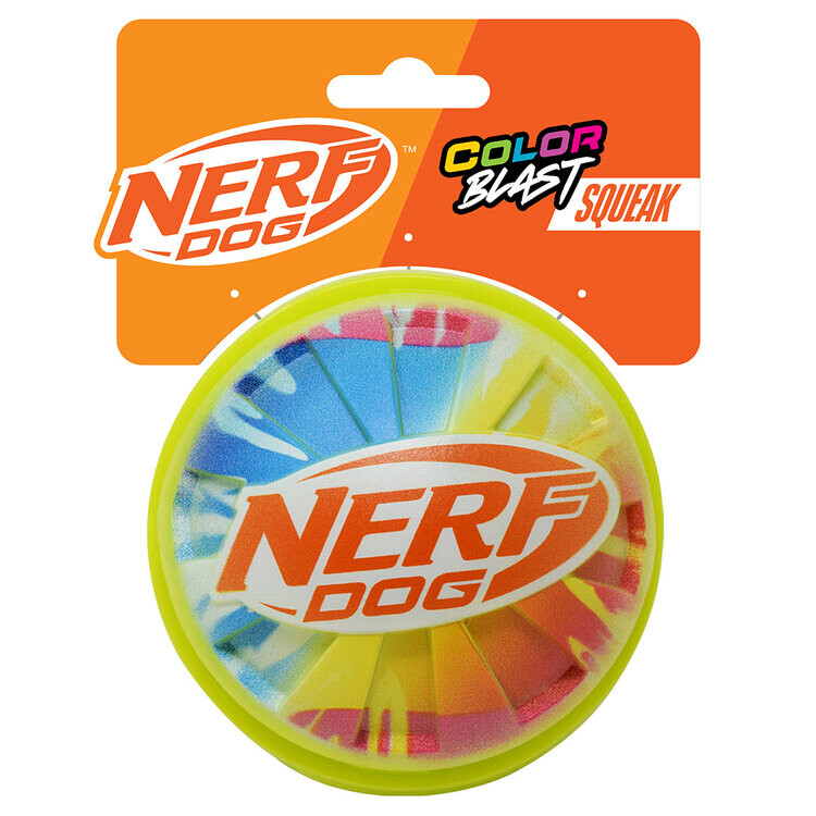 NERF DOG Hračka pre psov pískacia loptička s farebným úchopom 10 cm