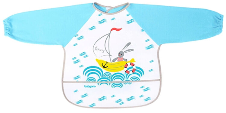 BABYONO Podbradník s dlhým rukávom modrý 24m+, 35x40 cm