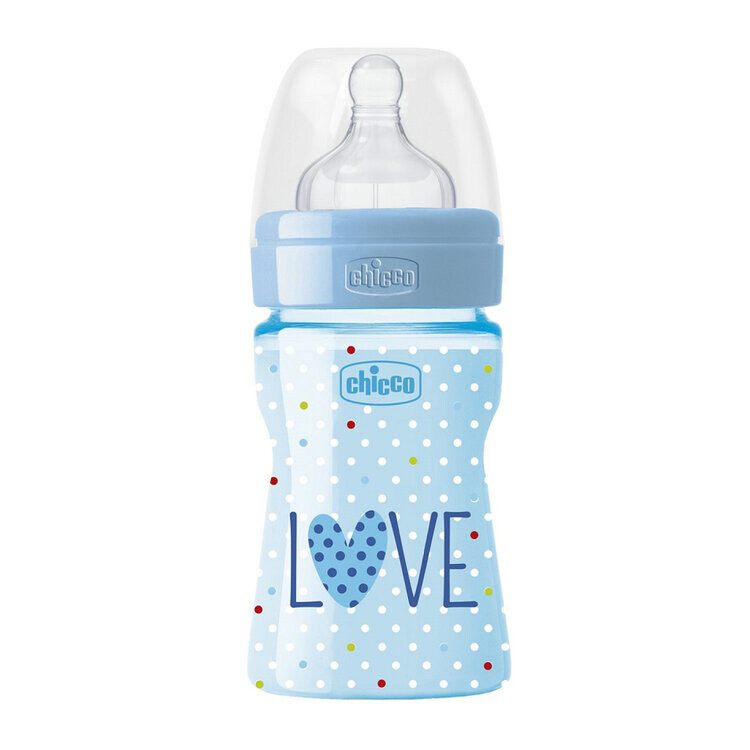 CHICCO Fľaša dojčenská Well-Being LOVE silikón 150 ml chlapec 0m+,CHICCO Fľaša dojčenská Well-Being LOVE silikón 150 ml chlapec 0m+