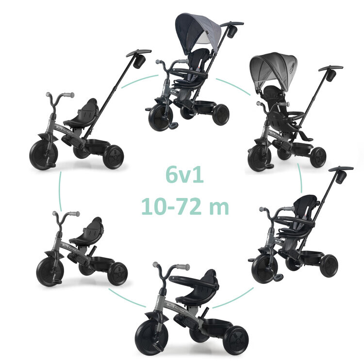 QPLAY Trojkolka Elite Platinum Grey, 6 v 1, vek 10-72 mesiacov