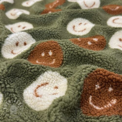 Kabátovina TEDDY JACQUARD Happy faces green