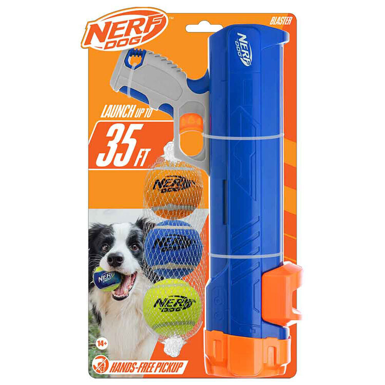 NERF DOG Hračka pre psov Blaster 30 cm bez klipu na loptičku + 3 ks pískacích tenisových loptičiek 5