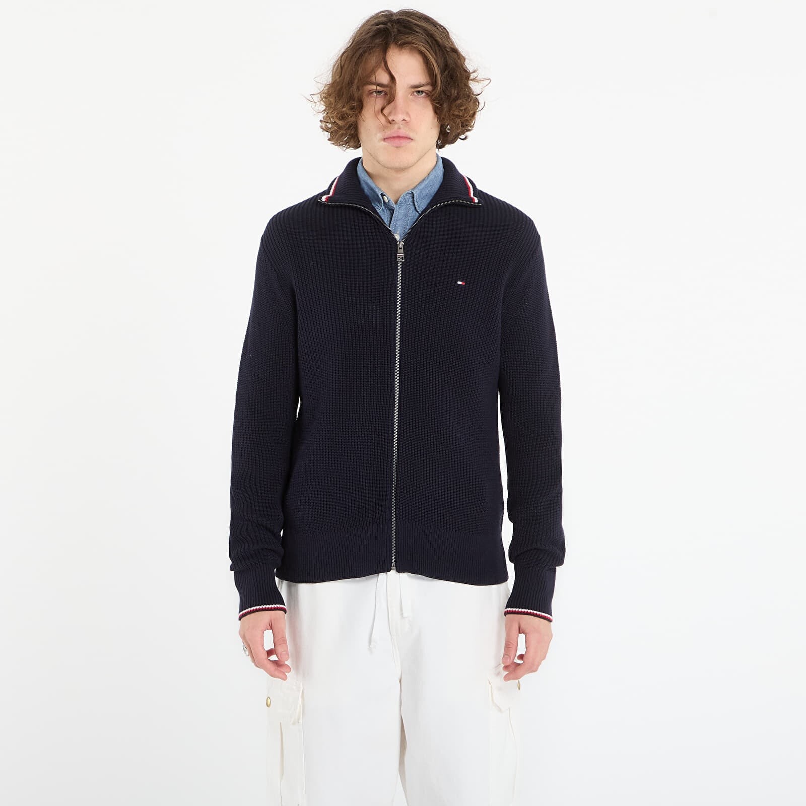 Sveter Tommy Hilfiger Rwb Rib Zip Through Desert Sky M