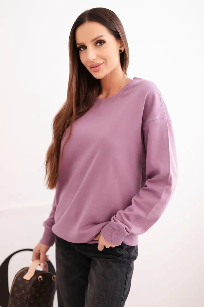 Kesi Włoski Dámska mikina z bavlny basic s okrúhlym výstrihom tmavo ružová