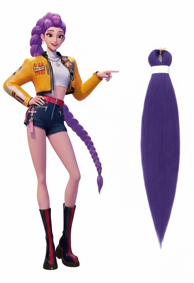 Guirca K-POP fialové syntetické vlasy na zapletenie 60 cm