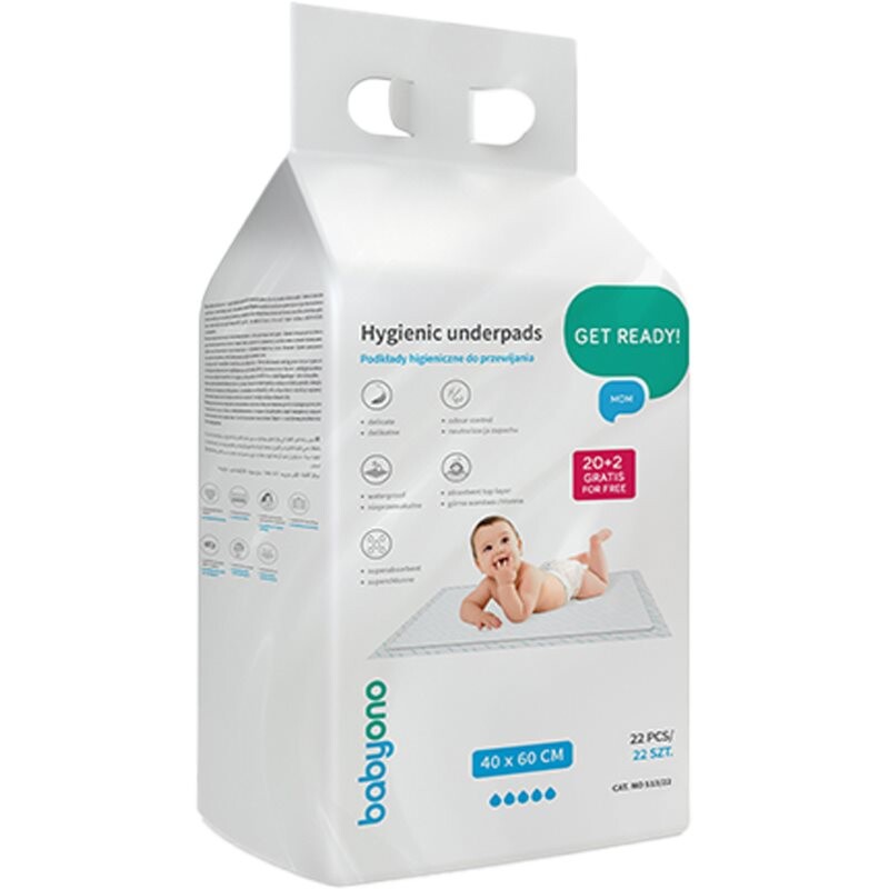 BabyOno Get Ready Hygienic Underpads jednorazové prebaľovacie podložky 40 x 60 cm 22 ks