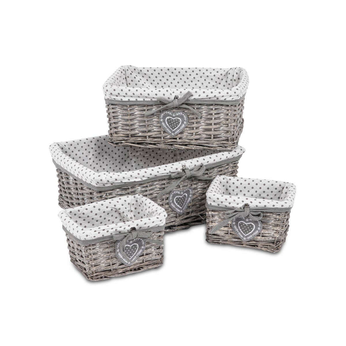 Sada prútených košíkov Heart, 4 ks