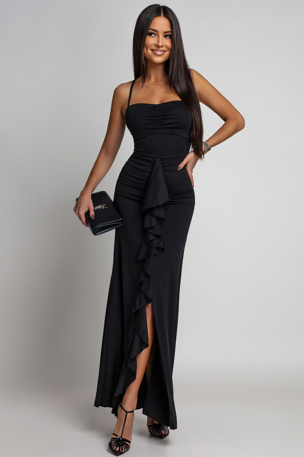 Azzurra Čierne priliehavé šaty s volánom Veľkosť: UNI