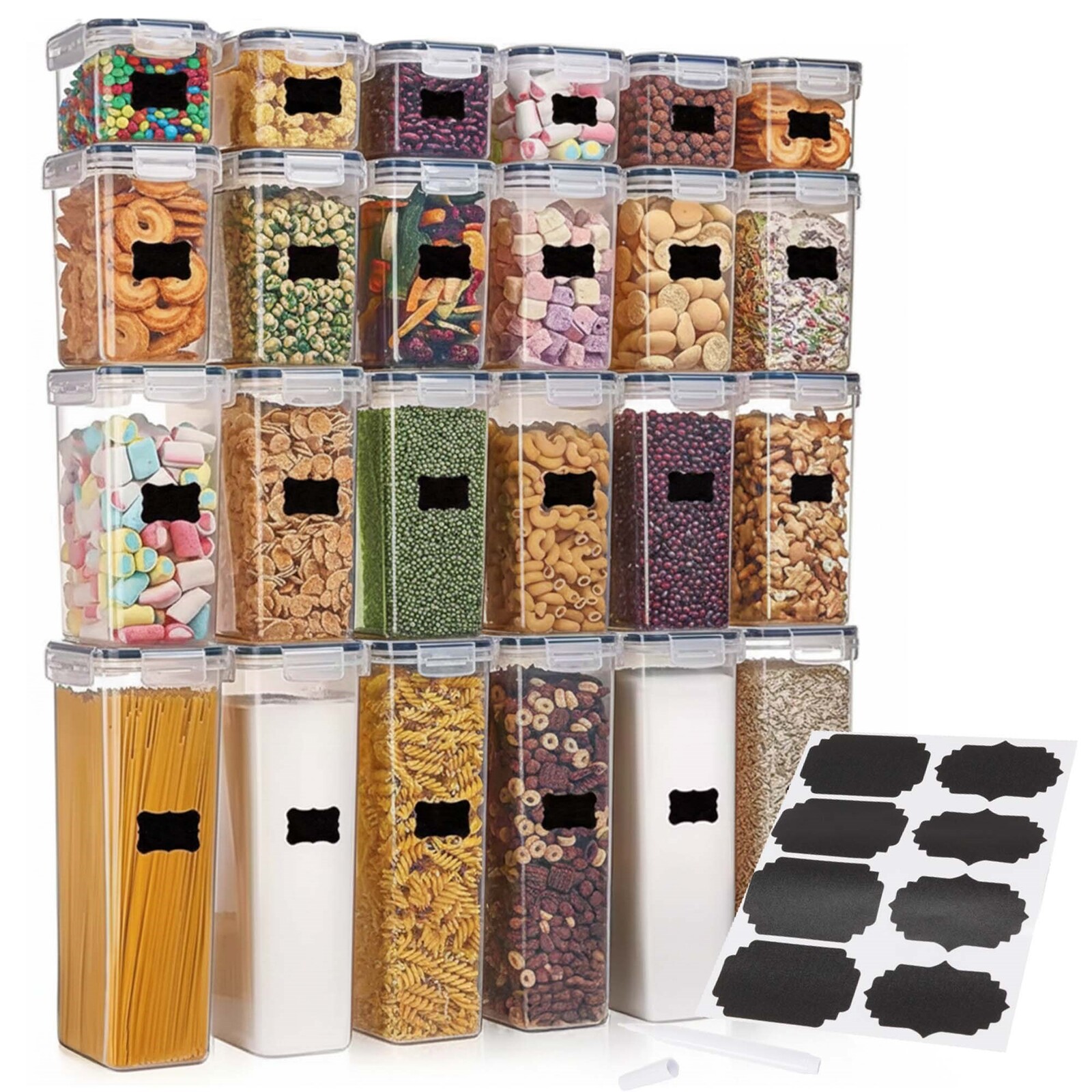 Kuchynské dózy na potraviny s viečkami - sada 24 kusov s nálepkami