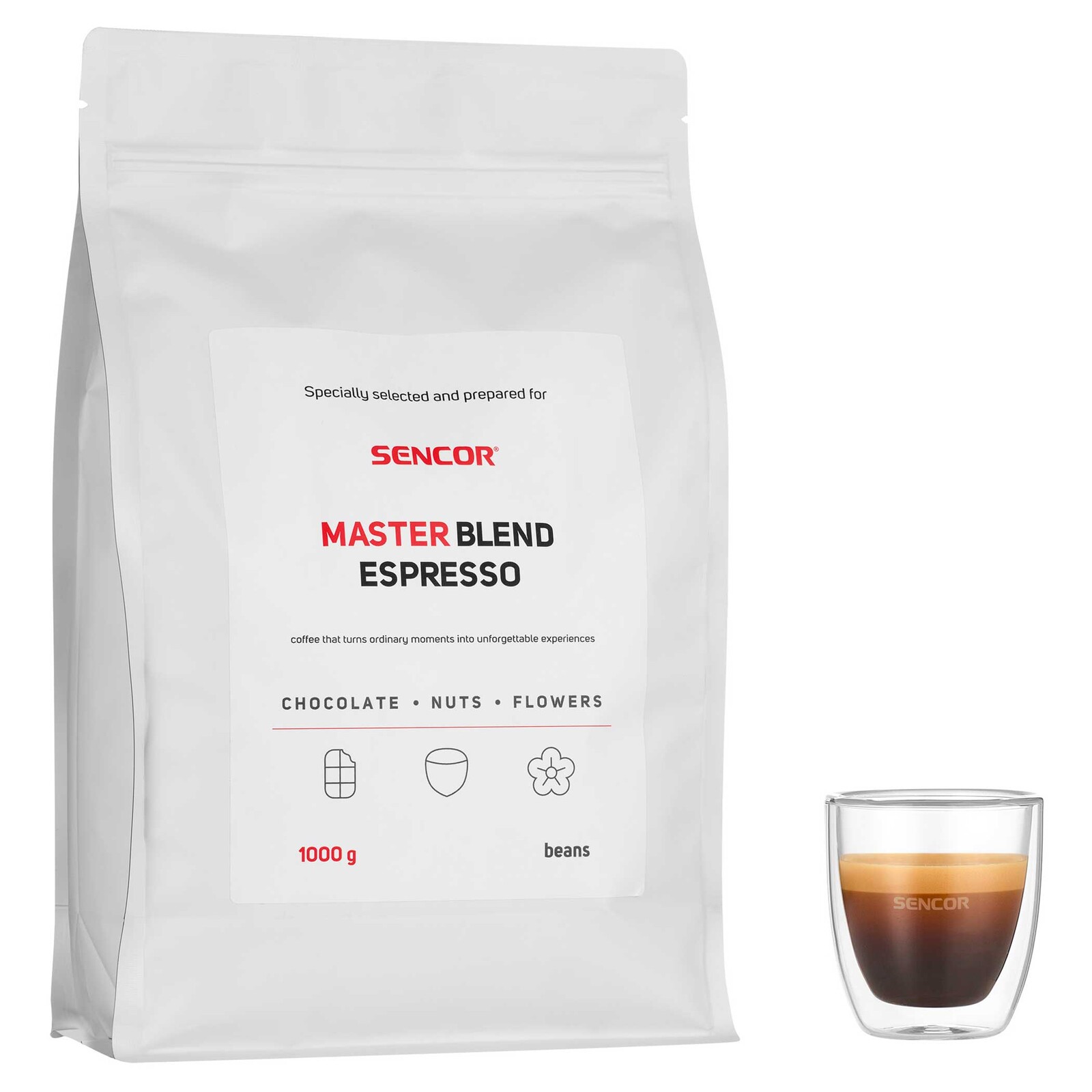 Sencor Master Blend 1kg Master Blend Espresso 1kg Prémiová zmes čerstvo praženej kávy, Zmes Arabiky a Robusty v pomere 80:20, Špeciálne balenie s