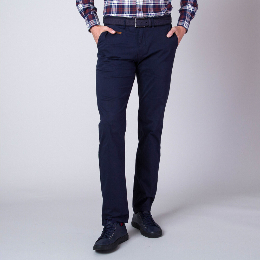 Pánske nohavice chinos tmavo modré s lemovaním vreciek 11266