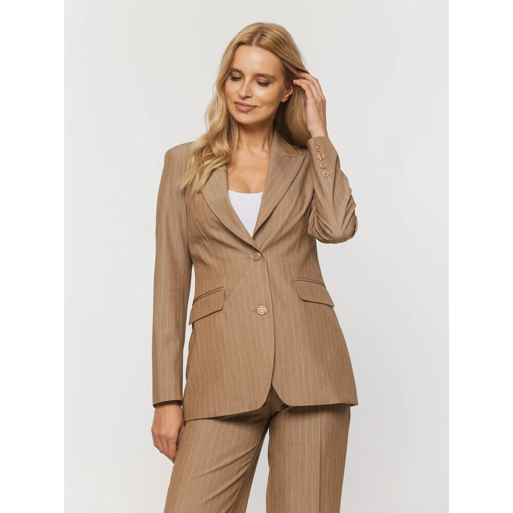 Dámske svetlohnedé sako s pruhovaným vzorom 19199
