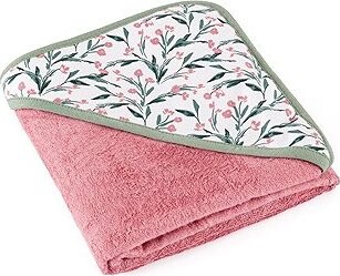 PETITE&MARS Osuška bambusová 100 × 100 cm s kapucí Loulou Pink Meadow