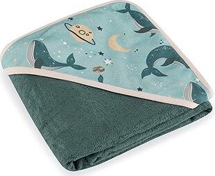 PETITE&MARS Osuška bambusová 100 × 100 cm s kapucí Loulou Whale Song