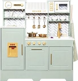 Derrson Drevená kuchynka XXL s tečúcou vodou a parou, zelená