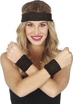 GUIRCA Retro sada potítek s čelenkou, černé, 3 ks